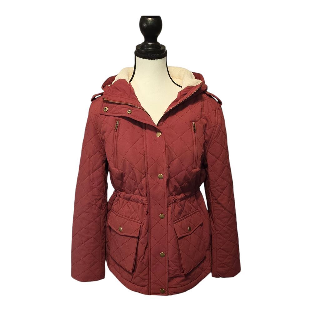Eden Society Coat Womens Size Small Burgundy Quilted Sherpa Lined Hooded Warm - Picture 4 of 15